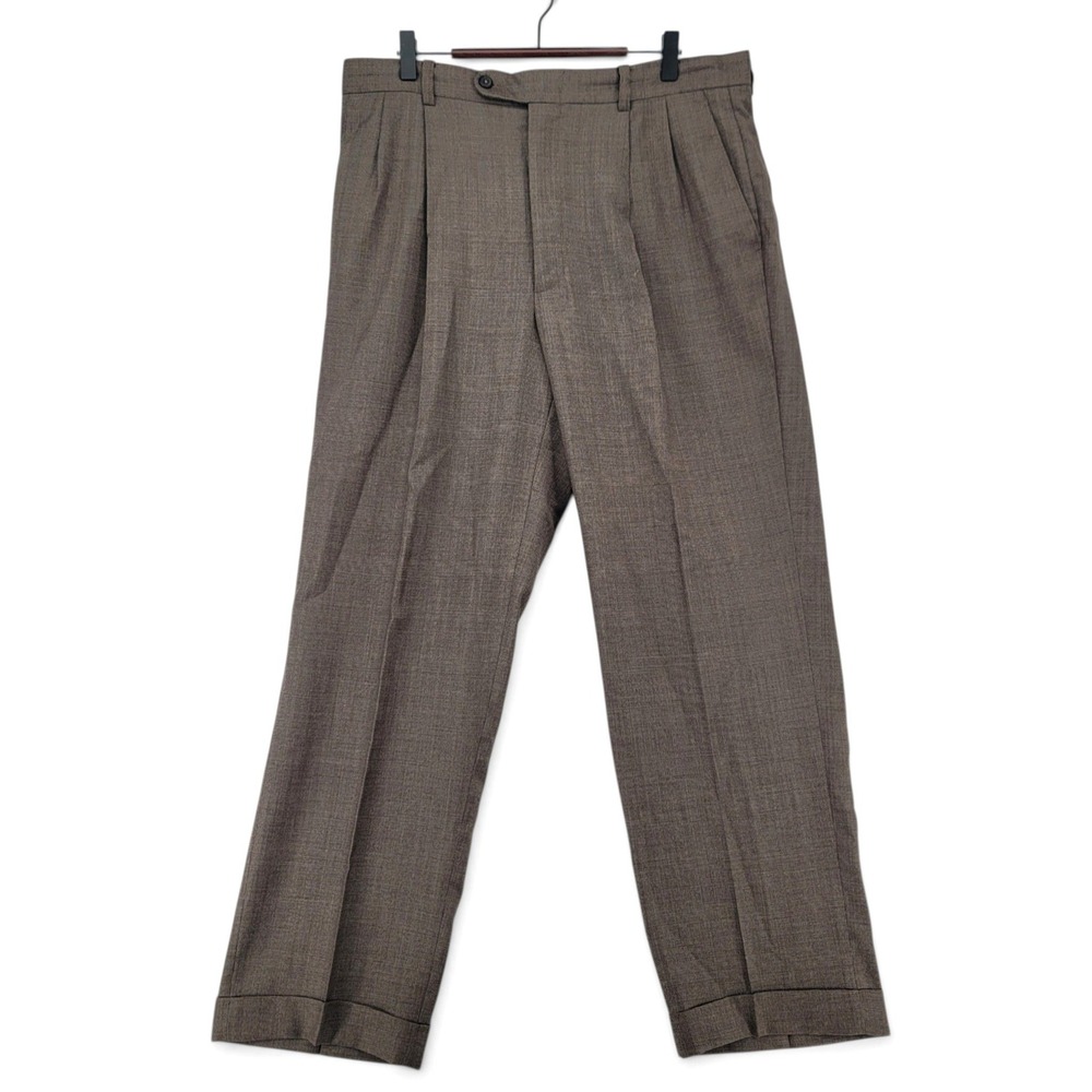 Zegna‎ Linea Naturale Wool Dress Pants Mens 35 Brown Pleated Italy Cuffed